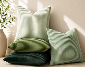 Sage Green Throw Pillow Cover Set, Corduroy Cushion Cover, Boho Farmhouse Decor, Living Room Accent for Couch Sofa Bed