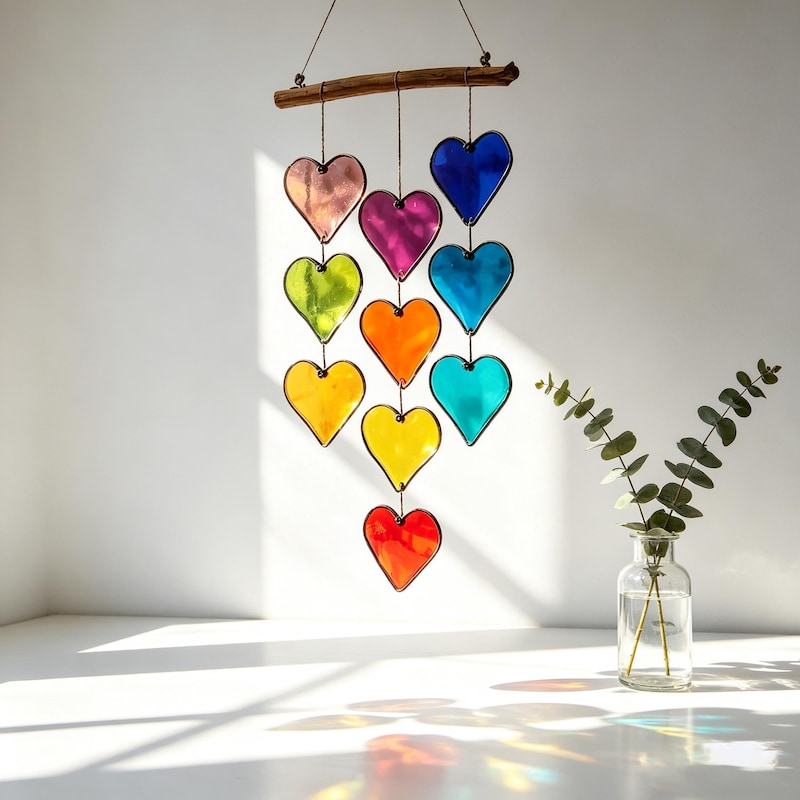 Colorful heart shadows on wall