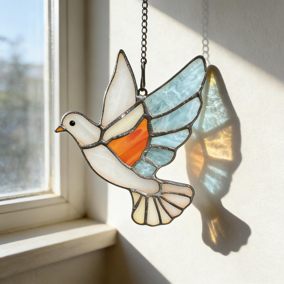 Handmade Stained Glass Peace Dove Suncatcher Wall Art, Custom Bird ...