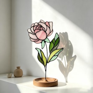 Roze Pioen Juli Geboortebloem Glaskunst Zonhang Mooi Tafdecor Handgemaakt Roos Bloemaccent Cadeau Voor Mama Glas Ornament Verjaardagscadeau