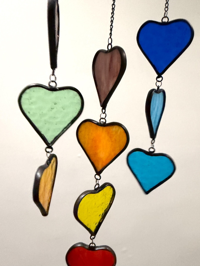 Close-up stained glass heart components