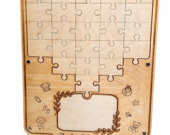 パーソナライズされたベビーストーリーパズルボード、超音波写真フレーム、子供部屋の装飾、記念プラーク