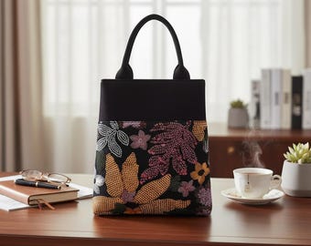 Boho Floral Sequin Embroidered Tote Bag, Velvet Handle Cosmetic Pouch