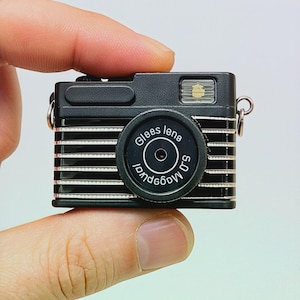 Miniature Striped Retro Film Camera for Dolls: Working Flash, Shutter Sound, Keychain