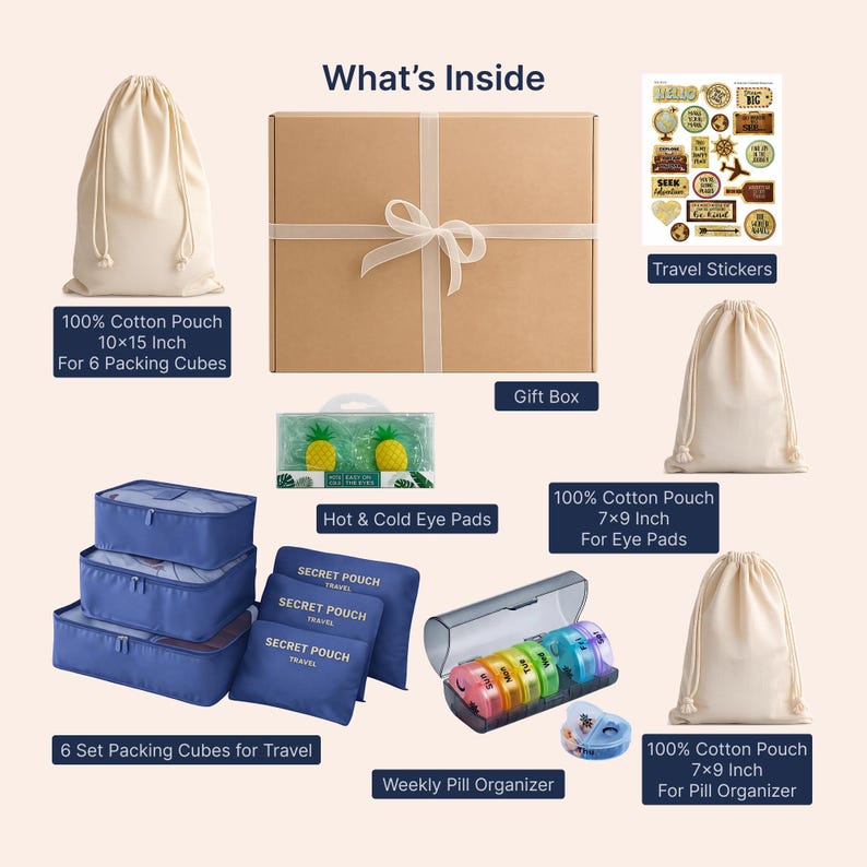 Travel Packing Cubes Set + Pill Organizer, Luggage Organizer for ...