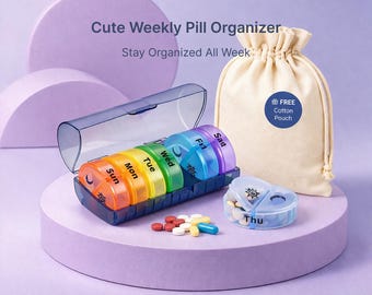 Organizador de pastillas AM/PM, pastillero semanal, organizador de pastillas de 7 días, pastillero de viaje, organizador de pastillas bonito, pastillero para bolso, organizador de medicamentos