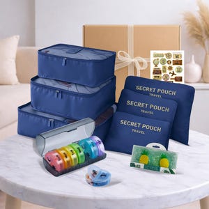 Travel Packing Cubes Set + Pill Organizer, Luggage Organizer for Suitcase, Secret Pouch Travel Bags Compression Packing Cubes, Packing Bags