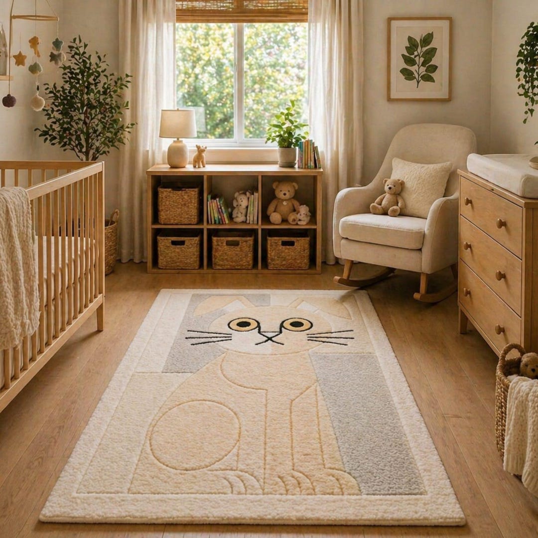 Hand Tufted Animal Rug Cat Area Rug Modern Minimalist Wool Carpet ...