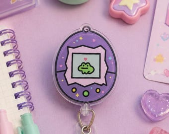 Portabadge retrattile a forma di rana Kawaii adorabile, cornice virtuale per animali domestici, regalo nostalgico anni '90 per insegnanti e infermieri, tema retrò e sanitario, ideale per il 2000.