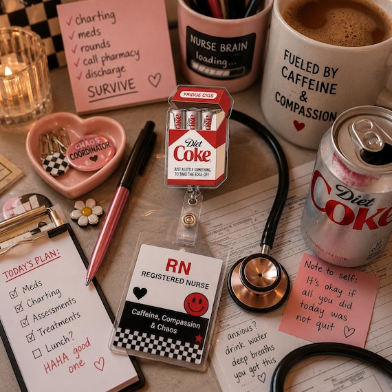 Diet Coke Aesthetic Badge Reel, Funny Meme Fridge Cigs Coquette Retractable Badge Holder, Teacher Nurse Badge Reel, Healthcare Accessory