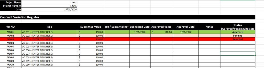 Construction Project Variation Tracker - Etsy