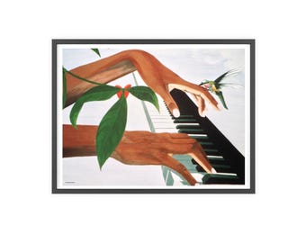 Póster de pianista con colibrí