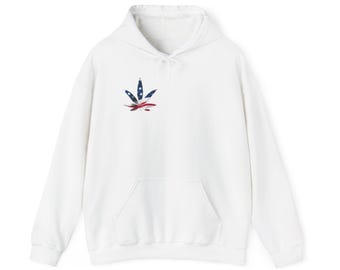 Amerikanische Flagge Cannabis Blatt Hoodie | Vaterländischer Marihuana Pullover