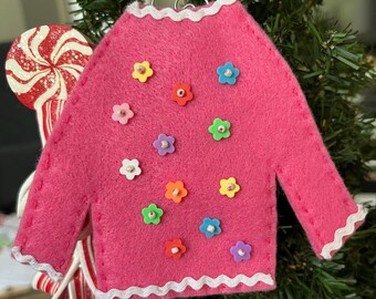 Handmade Felt Christmas Sweater Ornament, Holiday Tree Decoration