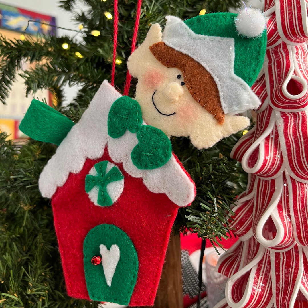 Holiday Elf Ornament Handmade Felt, Holiday Tree Ornament, Tree