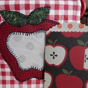 Handmade Mug Rug Coaster Apple on Red and White Gingham Plaid Fabric Includes Gift Card Holder