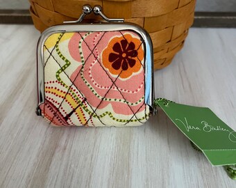 Vera Bradley Classic Kiss Lock Coin Purse in Elizabeth Fabric, Cotton Fabric, NWT,