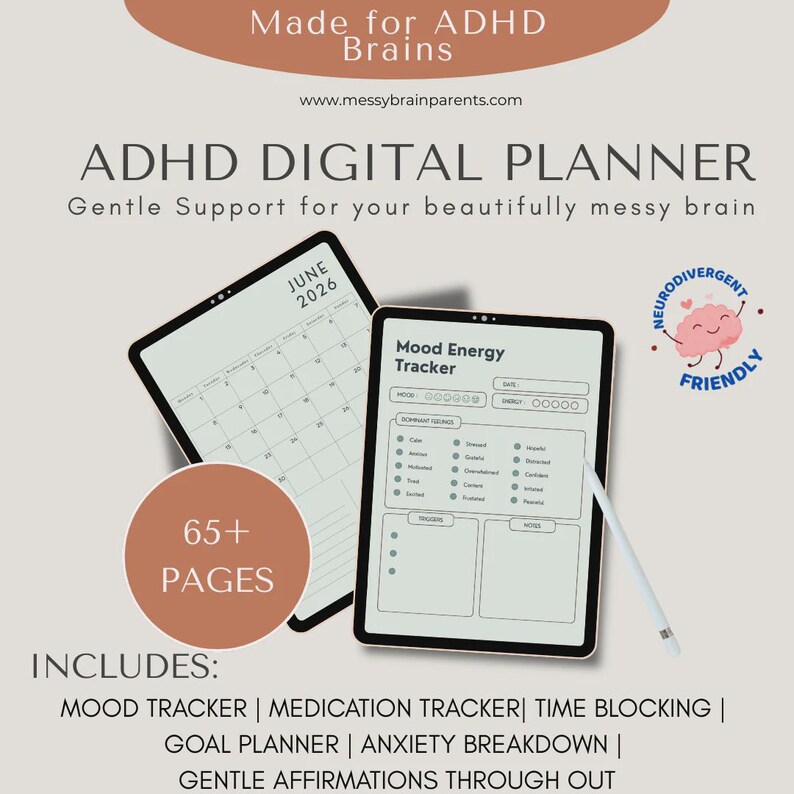 ADHD Parent Planner Printable | Daily System for Overwhelmed Moms | Executive Dysfunction Friendly, Digital Download image 1