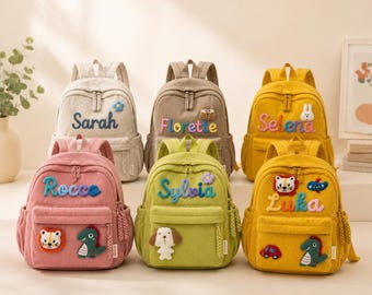 Mochila infantil personalizada, mochila de pana con nombre personalizado, mochila para niños pequeños en edad preescolar, mochila escolar para jardín de infancia, regalo de cumpleaños para niñas y niños.