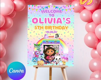 Gabby's Birthday Party Willkommensschild, Party Hintergrund Poster, Banner Favor, Mädchen Design