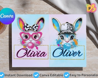 Bearbeitbare Ostern Namensschilder, Hase Kinder Klassenzimmer Party Etiketten (Instant Download)