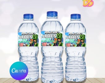 Bearbeitbare Mine Crafter Wasserflaschenetiketten - druckbare Partydekorationen - Sofortiger Download - DIY Party Favor Minecraft Wasserflasche Vorlage