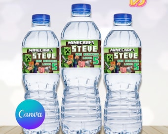 Etiquetas editables para botellas de agua de Minecraft – Decoraciones imprimibles para fiestas – Descarga instantánea – Recuerdos de fiesta DIY para niños, juego de rompecabezas