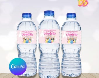 Bearbeitbare Prinzessin Wasserflaschenetiketten - Druckbare Partydekorationen - Sofortiger Download - DIY-Vorlage
