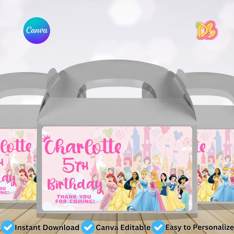 Princess Gable Box Editable Princess Gable Box Label, Birthday Party Favor Treat Box - Etsy