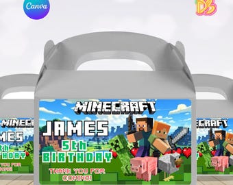 Bearbeitbares Mine Crafter Gable Box Etikett, Geburtstagsfeierbevorzugungsbox