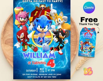 Sonic Geburtstagseinladung, Little Boy Party Vorlage (Digitaler Download)