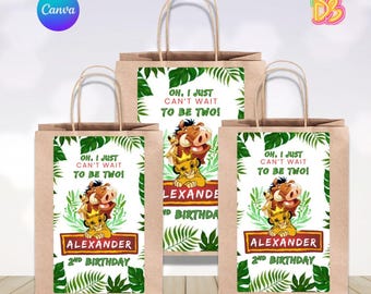König der Löwen Geburtstag Gastgeschenk Taschenaufkleber | Bearbeitbare Canva-Vorlage (Digitaler Download)