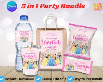 Bearbeitbares Prinzessin Birthday Party Bundle | Canva Vorlage