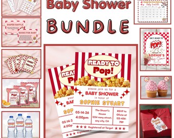 Baby Shower con temática de palomitas de maíz, paquete listo para explotar 2026, plantillas de invitaciones DIY, invitación editable de descarga instantánea, evento personalizado