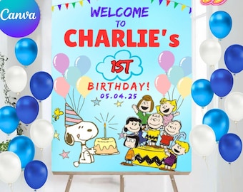 Snoopy Geburtstagsparty Willkommensschild, Party Hintergrund Poster, Banner Geschenk, Baby Boy Design