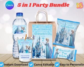 Frozen Geburtstagsparty Bündel | Bearbeitbare Canva-Vorlagen