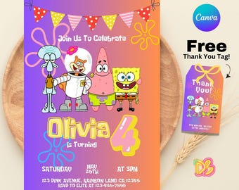 Personalisieren Sie die Einladung zum Geburtstag, bearbeitbare Canva-Vorlage