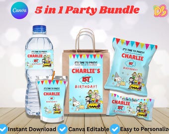 Snoopy Geburtstagsparty-Paket | Bearbeitbare Canva Vorlage