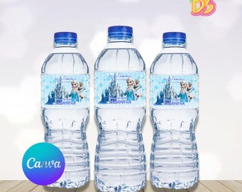 Bearbeitbare gefrorene Wasserflaschenetiketten - Canva Partydekorationen (Instant Download)
