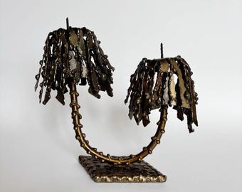 Portacandele in metallo brutalista – Decorazione scultorea moderna di metà secolo
