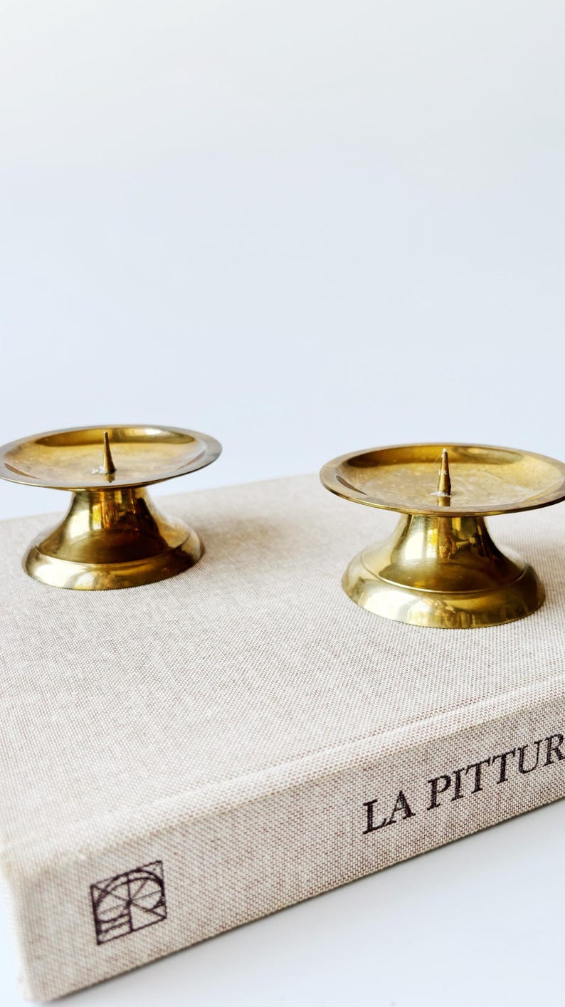Vintage Gold Tone Metal Candle Holders Set of 2, Minimalist Sculptural ...