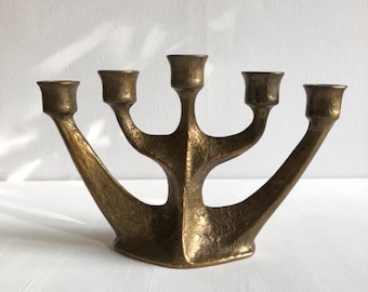 Portacandele in ottone brutalista Horst Dalbeck – Decorazione scultorea in stile Mid-Century Modern