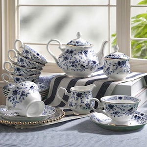 Juegos de café de porcelana fina / Tazas y platillos de cerámica / Regalos navideños / Juegos de té de cerámica hechos a mano / Juegos de té para la tarde / Regalos para el Día de la Madre