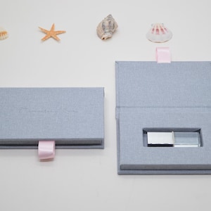 Caja USB de lino para fotógrafos / Cierre magnético, tallado personalizable