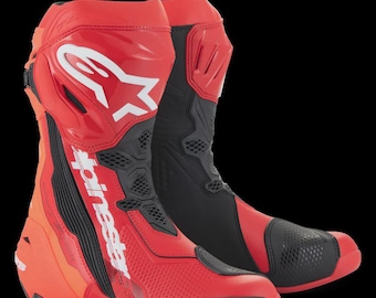 Alpinestar Super tech R Boots Red/Black - Men’s Motorbike Racing Gear - Premium Leather Track Boots Safety Gear for Motorcycle Riders Racing