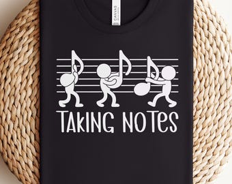 Notizen nehmen Lustiges Musik-Wortspiel Png, Sublimationsdesign, Cartoon-Musikalischer Knebel, Musiknote Musiker T-Shirt Design, sofortiger digitaler Download