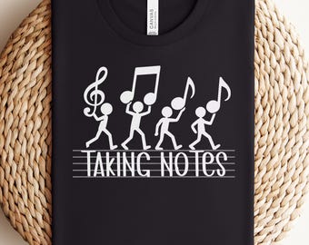 Notizen nehmen Lustiges Musik-Wortspiel Png, Sublimationsdesign, Cartoon-Musikalischer Knebel, Musiknote Pianist-T-Shirt Design, sofortiger digitaler Download