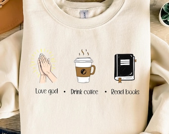 Liebe Gott trinken Kaffee lesen Bücher Png, Sublimationsdesign, christliche T-Shirt Design, Buchliebhaber spirituelle Png, sofortiger digitaler Download
