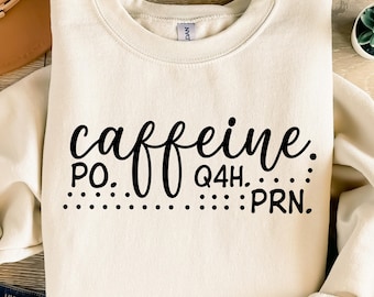 Kaffeine Po Q4h Prn Lustige Krankenschwester Png, Sublimationsdesign, Zitat für Pflegekräfte, Pflegeschul-T-Shirt-Design, sofortiger digitaler Download