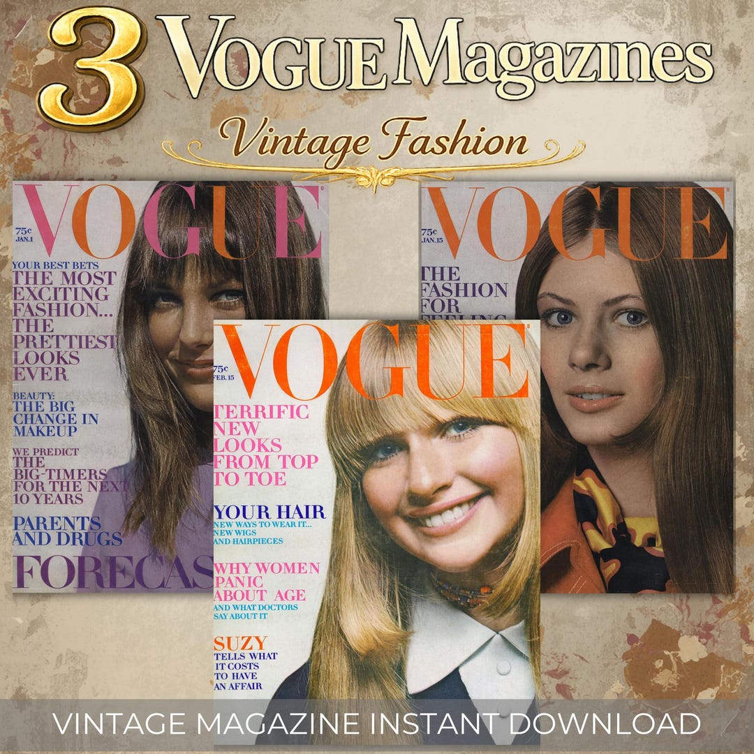 3 Vintage Vogue Magazines 1970 Bundle | Retro Fashion Poster Set | 70s ...